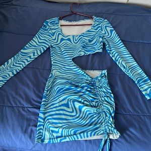 Shein blue and white groovy dress
